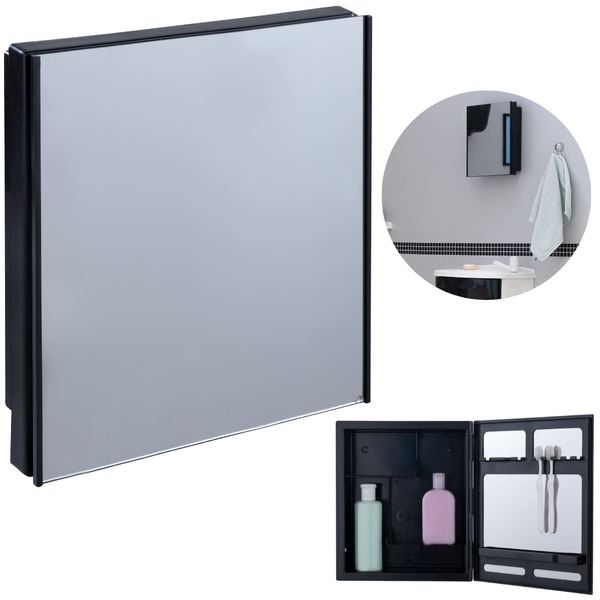 Armário Banheiro Espelheira Sobrepor E Embutir Preto | 30,1x9